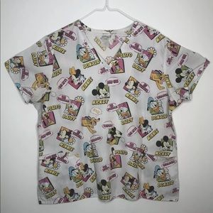 Disney V-Neck Cartoon White Medical Scrub Shirt